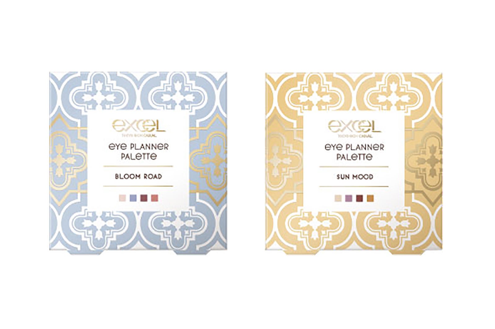 （左から）「アイプランナーパレット 01 BLOOM ROAD（ブルームロード）」「同 　02 SUN MOOD（サンムード）」（画像提供：常盤薬品工業株式会社）