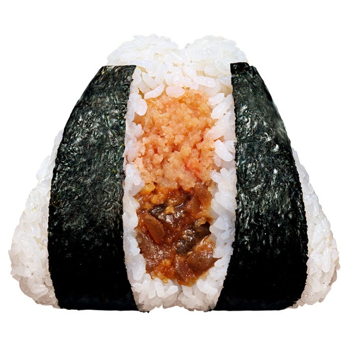 「ぼんご監修 ⼤きなおむすび ⽣たらこと漬けまぐろ⼊りまぐろたたき」税込338円(提供画像)