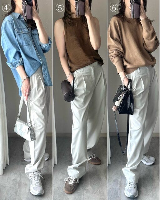 ユニクロ コットンブレンドタックワイドパンツ コーデ ユニクロのコットンブレンドタックワイドパンツのコーデ2