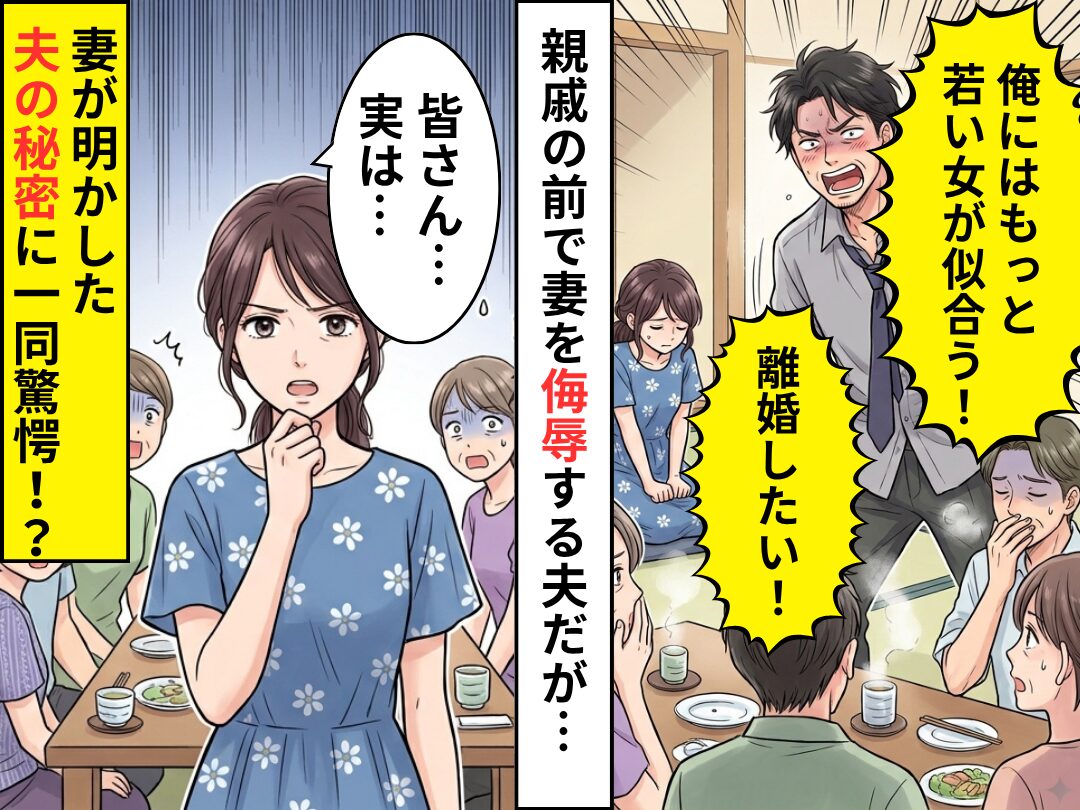 「俺にはもっと若い女が似合う！」親戚の前で妻を侮辱する夫！？しかし⇒妻が明かした“秘密”に一同「えっ…！？」