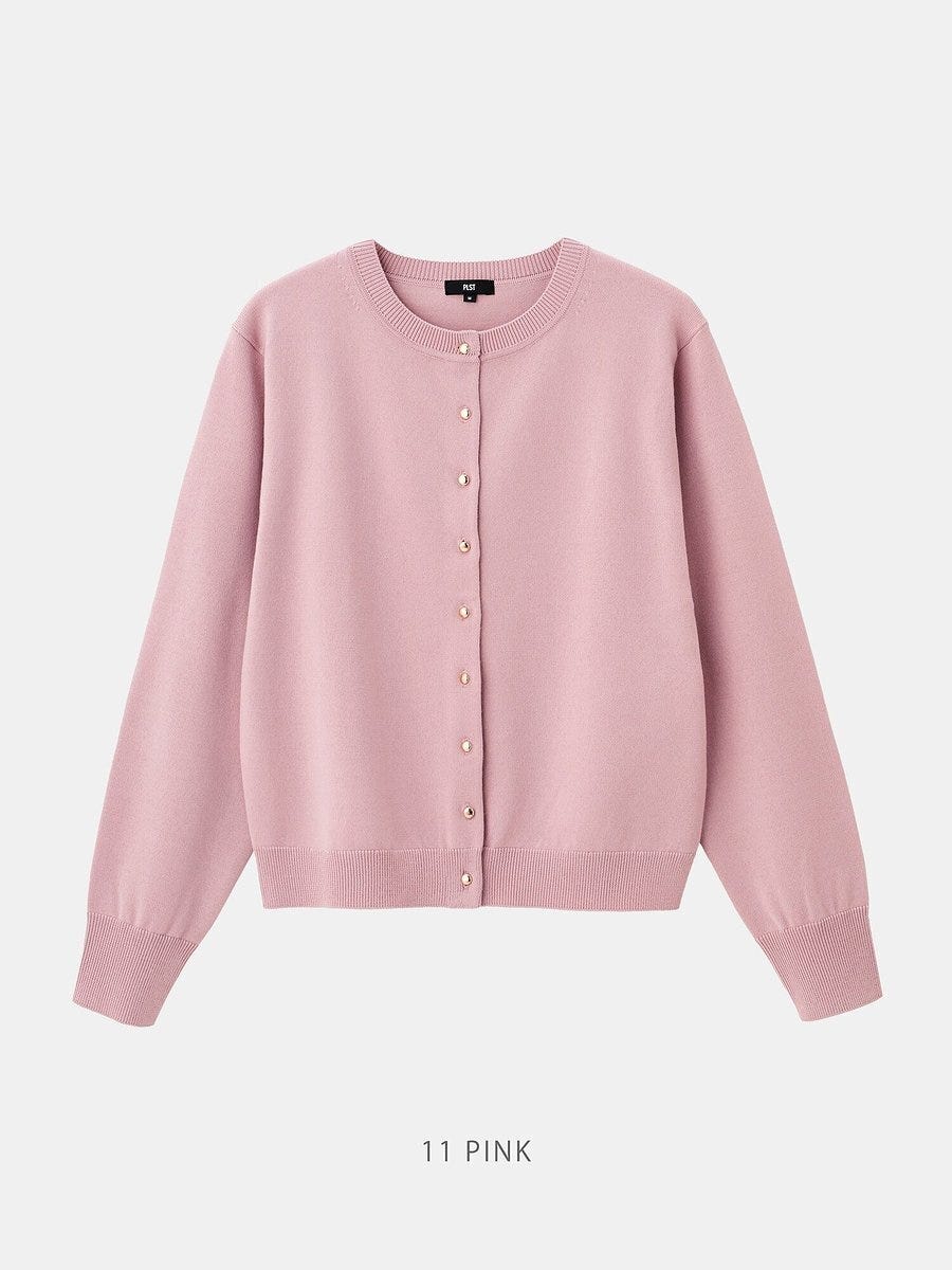 PLSTのメリノウールブレンドメタルボタンカーディガン