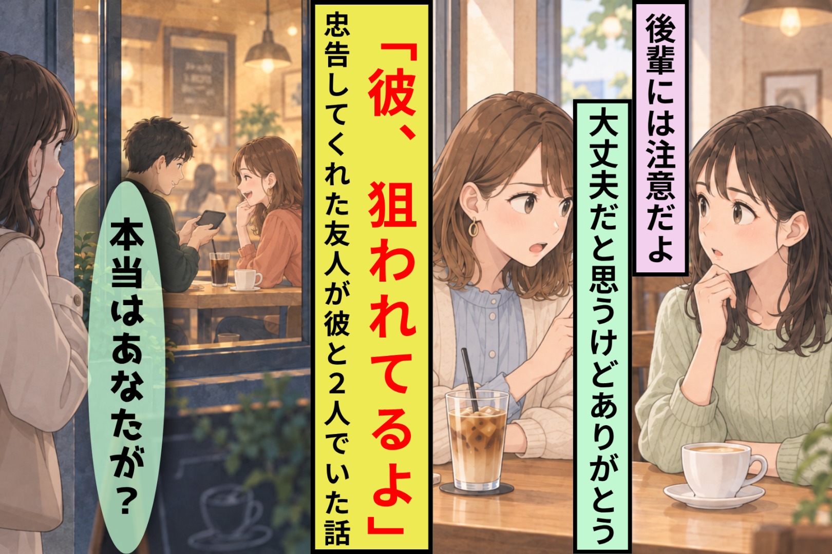 「あの子、あなたの彼氏狙ってるよ」と忠告した友人が、数日後に駅前の店で私の彼と向かい合っていた話