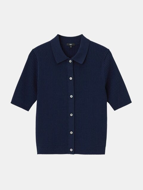 PLST UVカットレーヨンブレンド半袖ポロカーディガン PLSTのUVカットレーヨンブレンド半袖ポロカーディガン