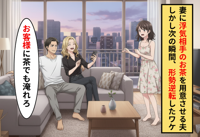 「さっさと茶を淹れろ」浮気女を連れ込んだモラハラ夫。しかし⇒浮気現場で妻が放った“本性”を機に、形勢逆転した話