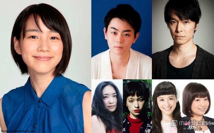 映画「海月姫」に出演する能年玲奈、菅田将暉、長谷川博己、池脇千鶴、太田莉菜、篠原ともえ、馬場園梓(アジアン)