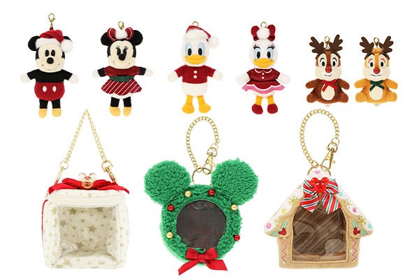ぬいぐるみチャーム(ミッキー、ミニー、ドナルド、デイジー)各1,200円ぬいぐるみチャームセット(チップ&デール)2,400円ポーチ各1,600円(C)Disney