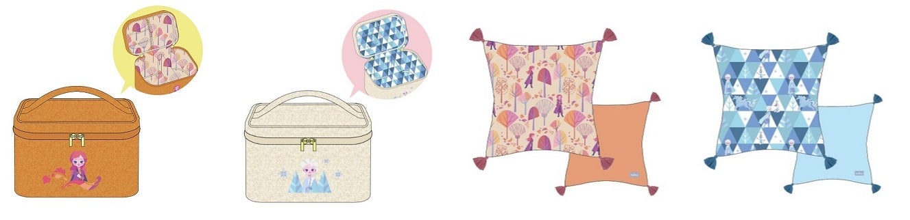 バニティーケース全2種（アナ エルサ）　各3,600円　※11月下旬、クッションカバー全2種（アナ エルサ）　各3,500円　※11月下旬（C）Disney