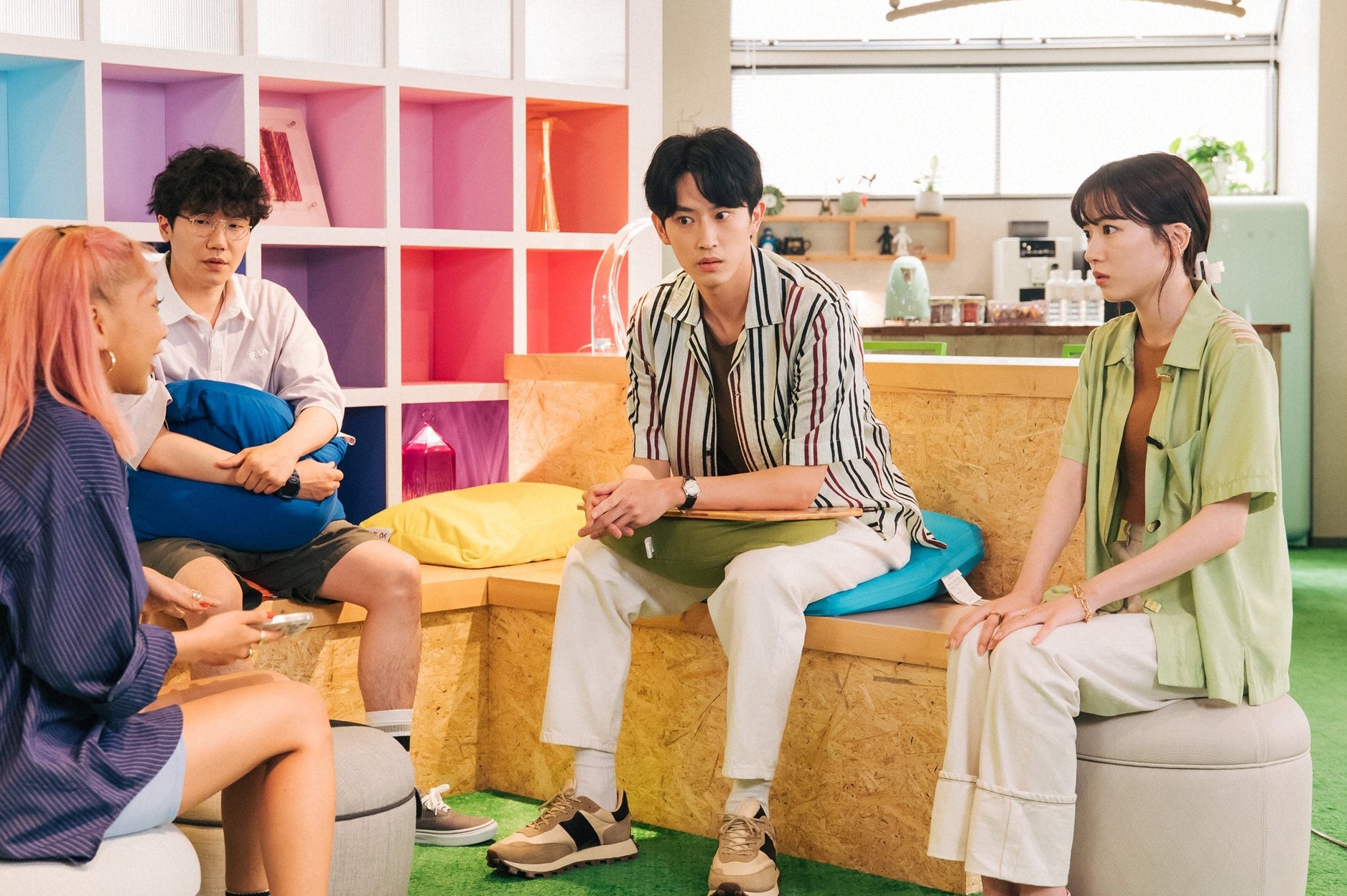 青山テルマ、前原滉、杉野遥亮、永野芽郁／「ユニコーンに乗って」第2話より（C）TBS