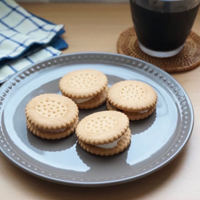 ダイソーのお皿と1分で作れるビスケットとマシュマロの簡単おやつです。