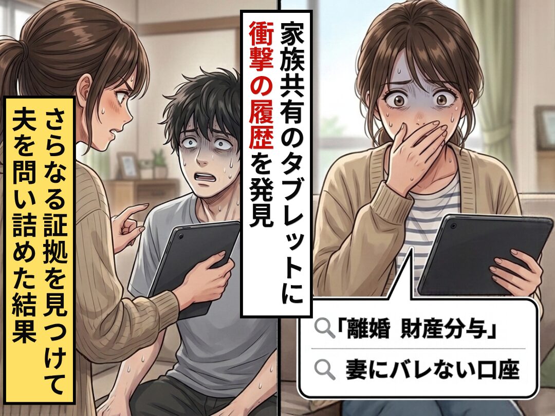 家族共有タブレットで…「離婚・財産分与」「妻にバレない口座」思わぬ履歴を発見。さらに⇒証拠を見つけて夫を問い詰めた結果