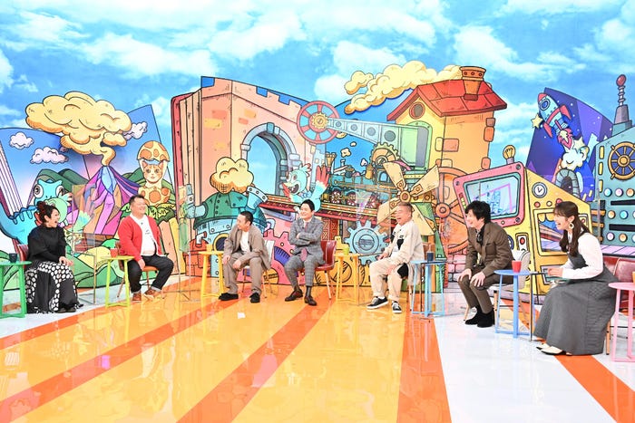 (左から)ナヲ、小杉竜一、大悟、ノブ、出川哲朗、田中圭、渋谷凪咲(C)TBS