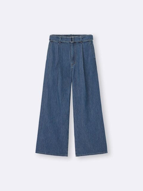 GU ライトデニムベルテッドワイドパンツ GUのライトデニムベルテッドワイドパンツ