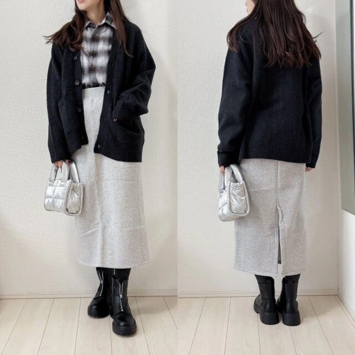2026gu女性おすすめパフニットVネックカーディガン着回しコーデ