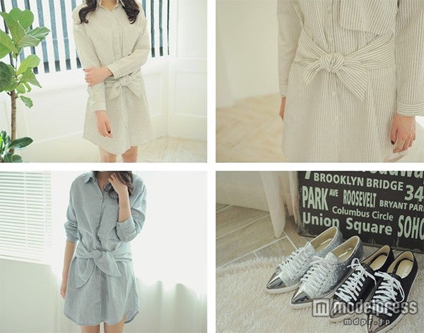 リボン付きストライプシャツワンピース「NETSTAR」7,100円（税込）