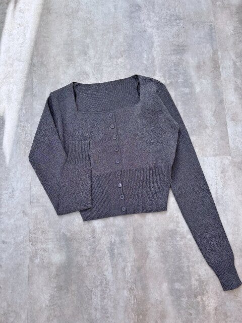 coca ハイゲージニットスクエアカーディガン チャコール coca ハイゲージニットスクエアカーディガン チャコール