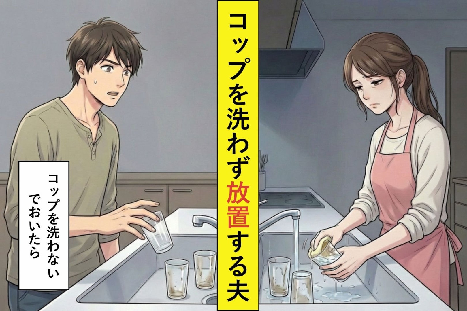 使用したコップを洗わず放置する夫「後で洗うわ」→３日後、夫が自ら洗い始めた