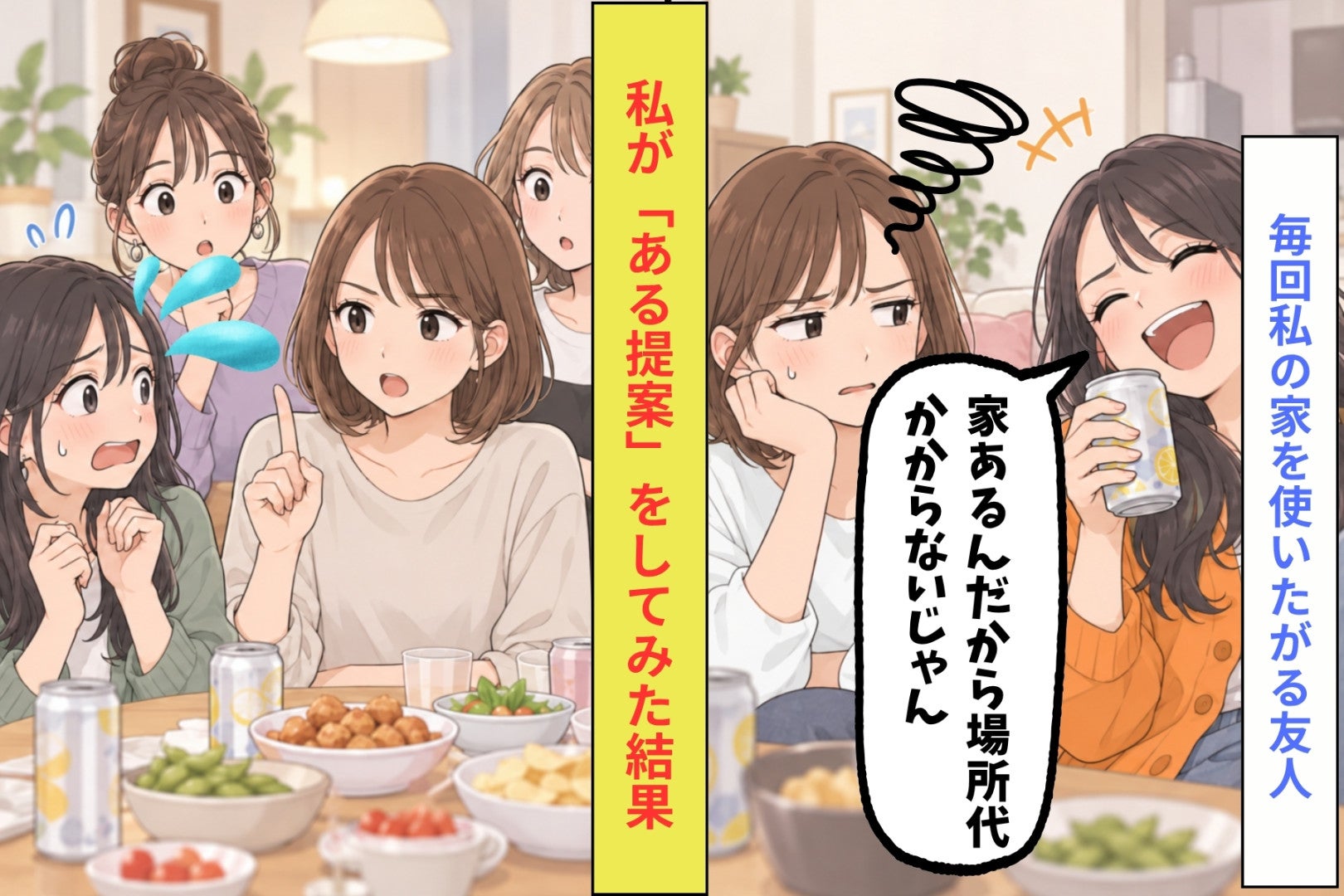 「家あるんだから場所代かからないじゃん」毎回私の家を使いたがる友人→私が「ある提案」をしてみた結果