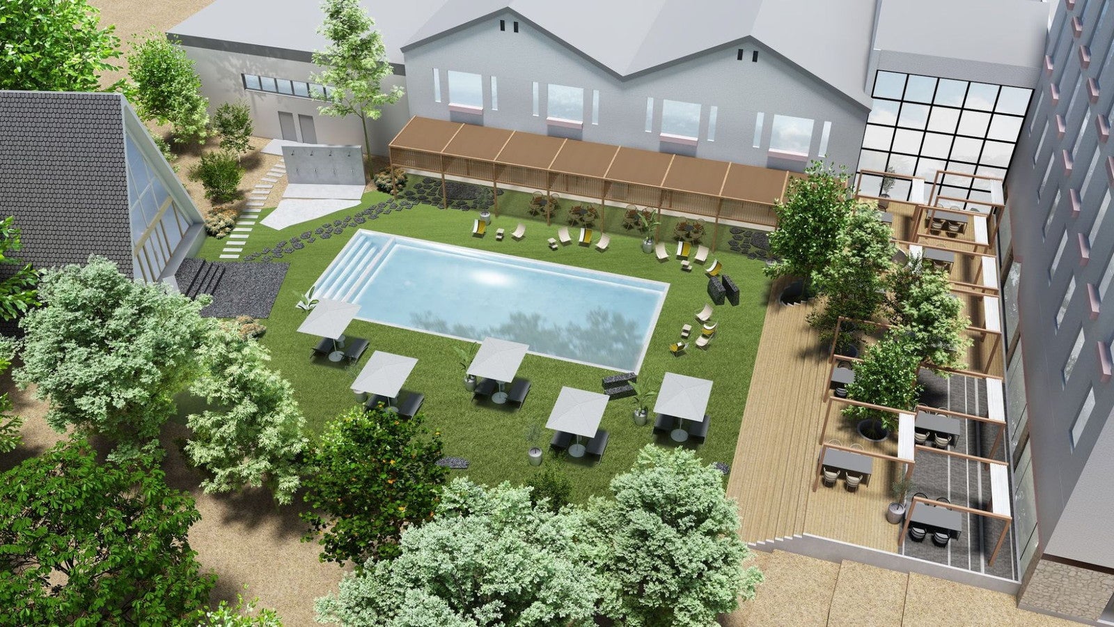 香川に全35室のアウトドアホテル「CRAFT HOTEL 瀬戸内」2024年開業、サウナや非日常感漂うパティオ整備