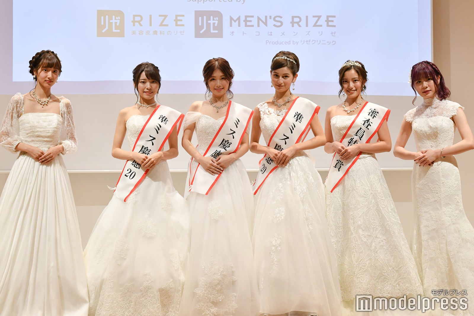 「ミス慶應コンテスト2020」ファイナリスト（左から）古屋玲奈さん、横山キラさん、坂本奈優さん、瀧澤あすみさん、篠りさ子さん、竹内えりかさん（C）モデルプレス