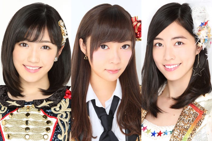 (左から)第2位の渡辺麻友、第1位の指原莉乃、第3位の松井珠理奈(C)AKS