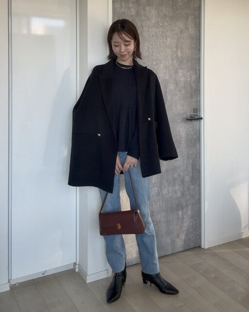 GUペプラムニットプルオーバー GUペプラムニットプルオーバーのデニムコーデ アウター