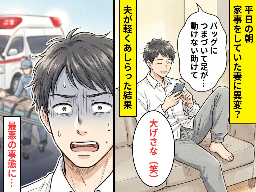 「動けない助けて」家事中の妻の異変を“軽視”した夫。しかし1時間後⇒目の前の光景に夫がパニックになったワケ