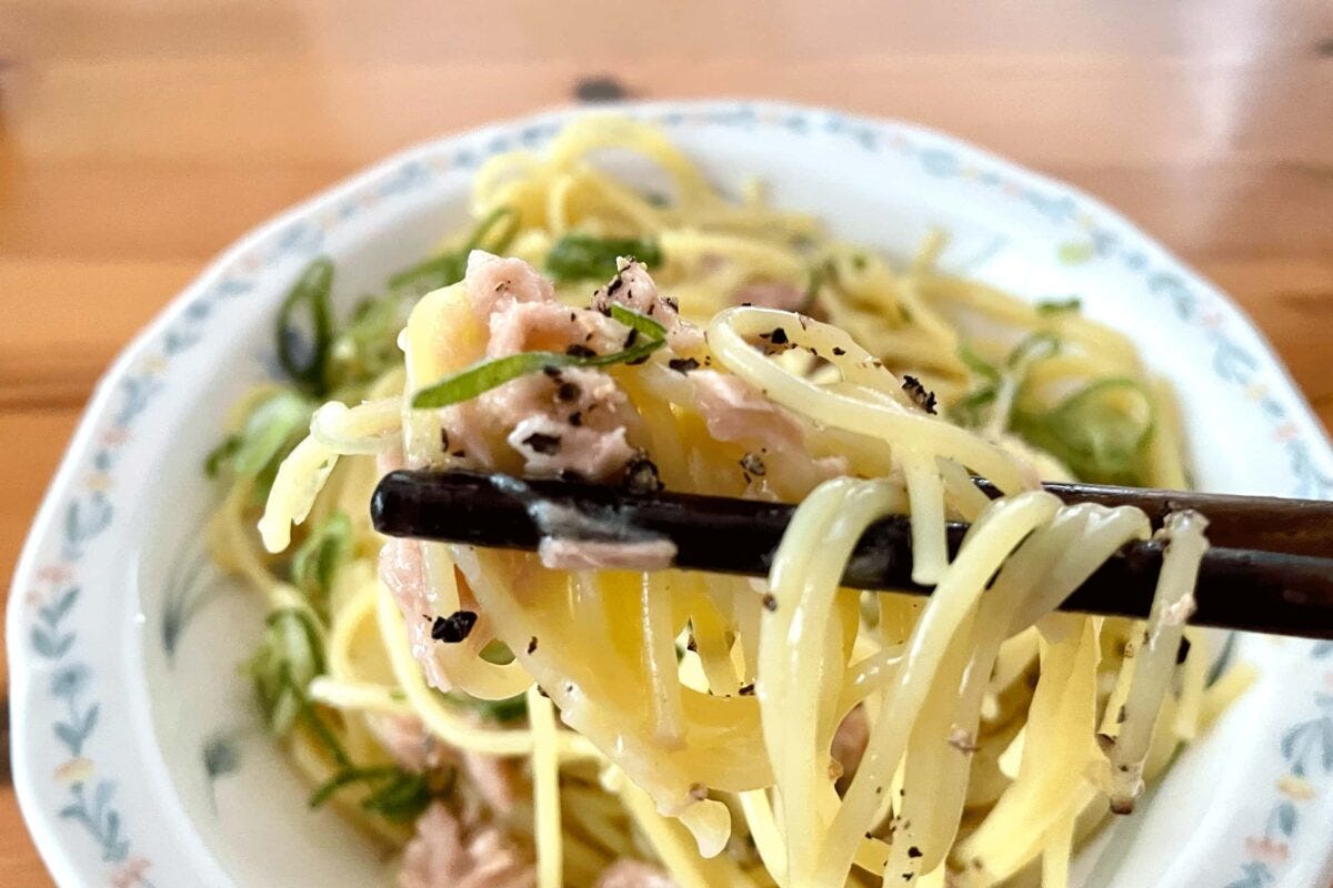 ワンパンねぎ塩ツナパスタ
