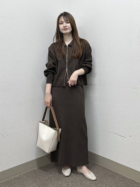 グローバルワーク ニットZIPカーデ スカートセット グローバルワークのニットZIPカーデスカートセット