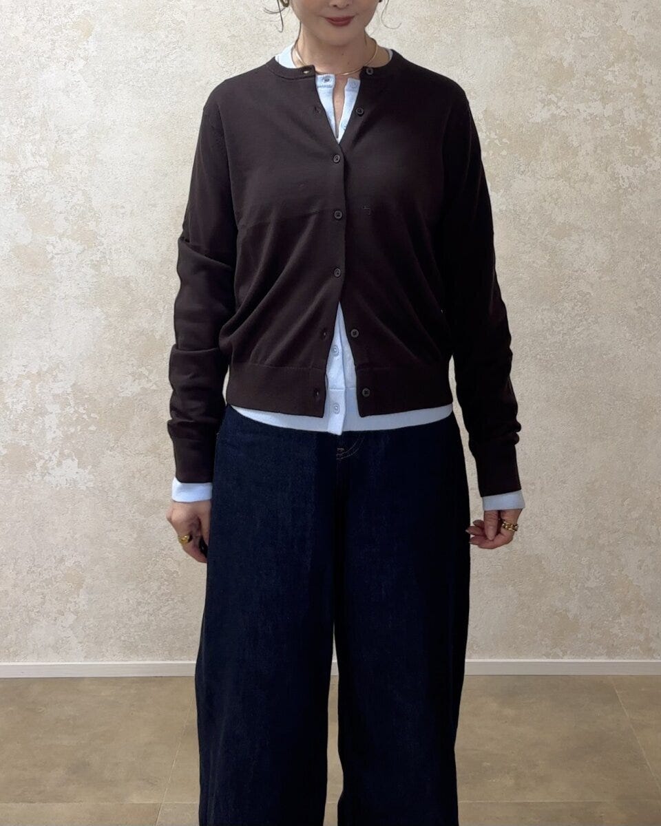 ユニクロUVカットクルーネックカーディガン　Mサイズ丈感