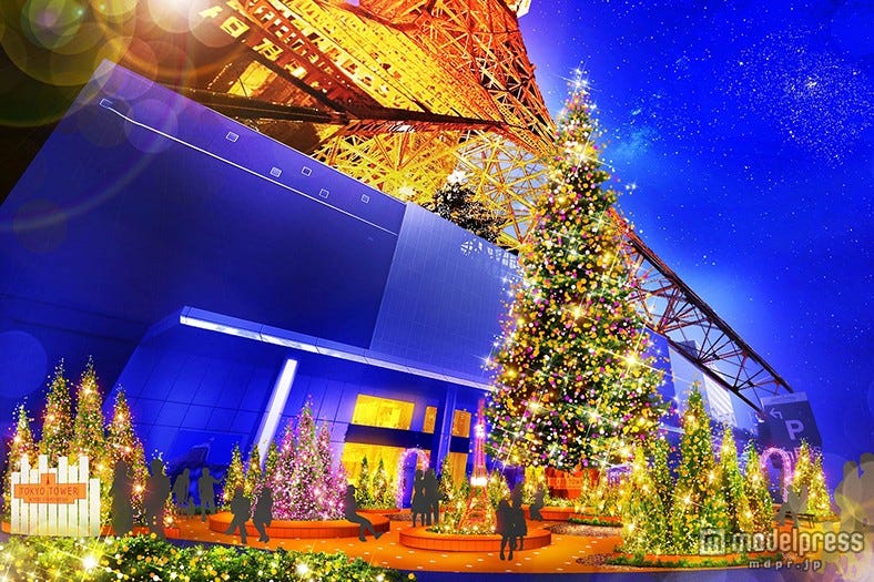 東京タワー&Xmasツリーが華やかライトアップ 4万個のオレンジLEDが輝く