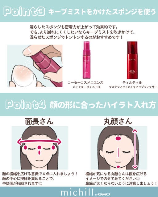 キープミストをかけたスポンジを使う　顔の形に合ったハイライトの入れ方
