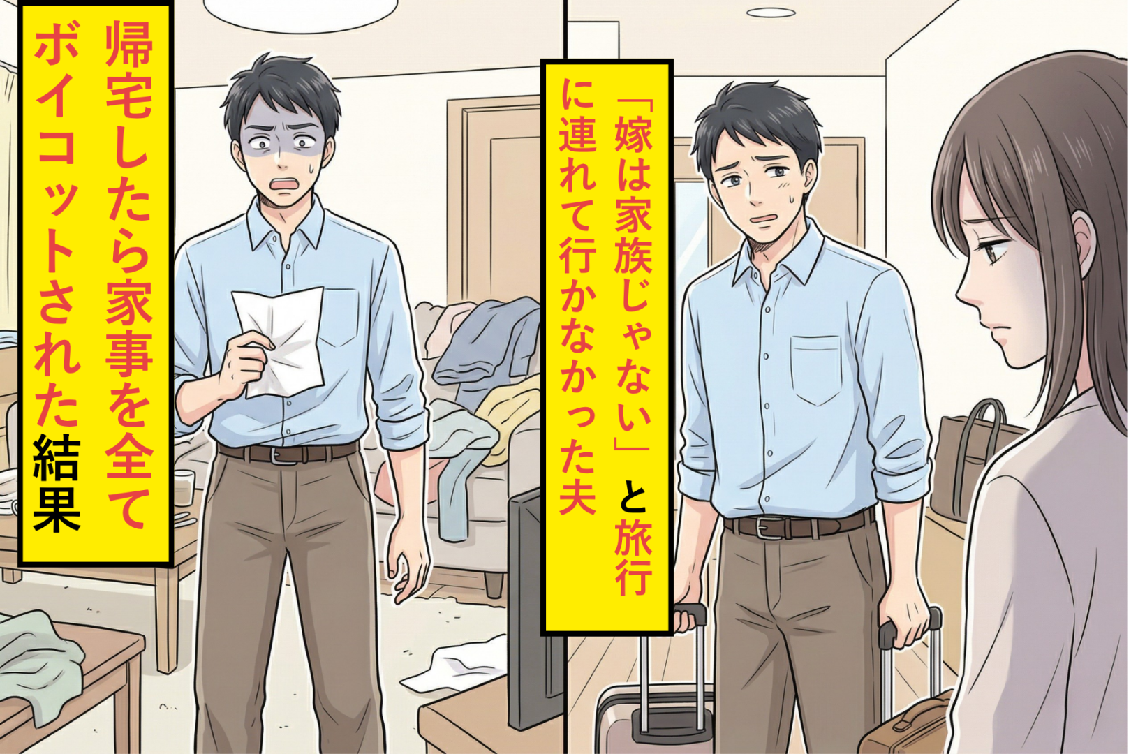 「嫁は家族じゃない」と旅行に連れて行かなかった夫→帰宅後に突き付けられた妻の答え