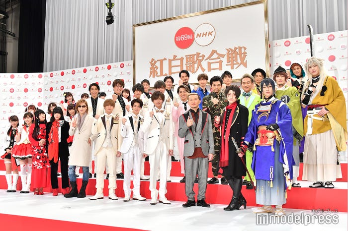 「第69回 NHK紅白歌合戦」出場歌手発表記者会見に出席した(左上から時計回りに)Aqours、純烈、DA PUMP、刀剣男士、King & Prince、YOSHIKI、あいみょん、DAOKO(C)モデルプレス