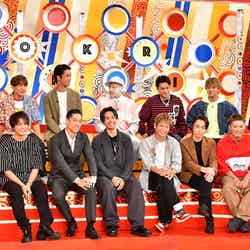 前列左より：ATSUSHI、TAKAHIRO、AKIRA、橘ケンチ、黒木啓司、TETSUYA、SHOKICHI、NESMITH／後列左より：岩田剛典、NAOTO、小林直己、関口メンディー、白濱亜嵐、佐藤大樹、世界（C）TBS