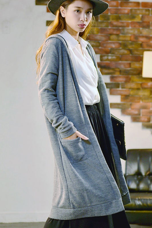 フード付きワッフルニットロングカーディガン「coca」2,790円（税込）／画像提供：coca