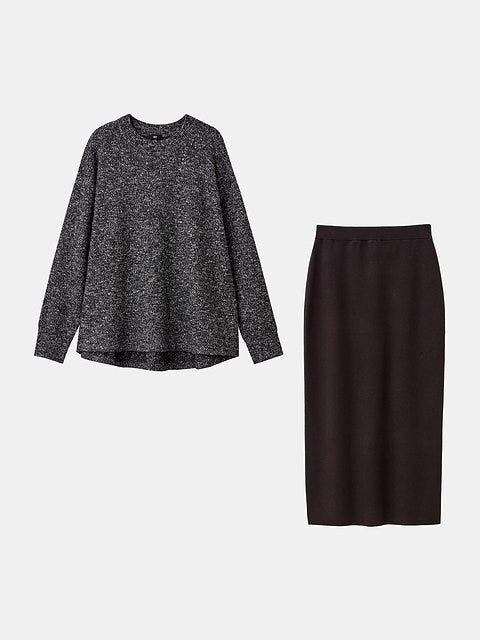 PLST ミックスヤーンペプラムニットセットアップ PLSTのミックスヤーンペプラムニットセットアップ