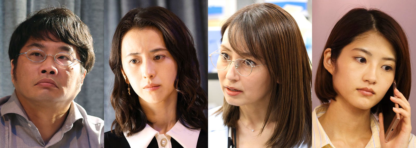 （左から）松尾諭、紺野まひる、矢田亜希子、若月佑美 （C）夏緑・菊田洋之・小学館／テレビ東京／AX-ON