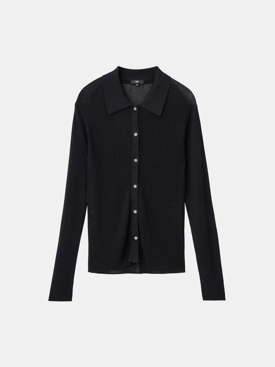 PLSTのレーヨンブレンドシアーポロカーディガン