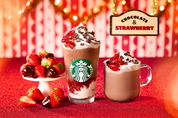 右:チョコレート ストロベリー フェスティブ モカ/画像提供:スターバックス コーヒー ジャパン