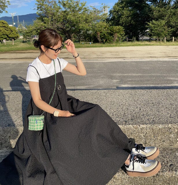 ミニT　キャミワンピース　ガーリー　カジュアル　コーデ