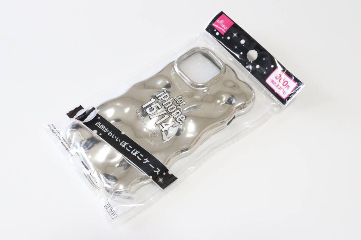 ダイソー　ぽこぽこケース（アイフォーン用、15＆14）　パッケージ　商品情報