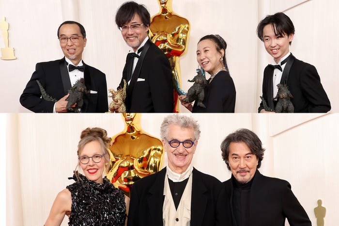 (上段左から)高橋正紀、山崎貴監督、渋谷紀世子、野島達司(下段左から)ヴィム・ヴェンダース監督夫婦、役所広司/photo by Getty Images