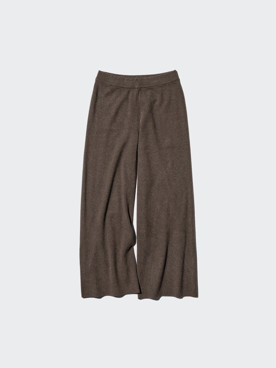 ブラウンのウォッシャブルニットワイドパンツ ブラウンのウォッシャブルニットワイドパンツ