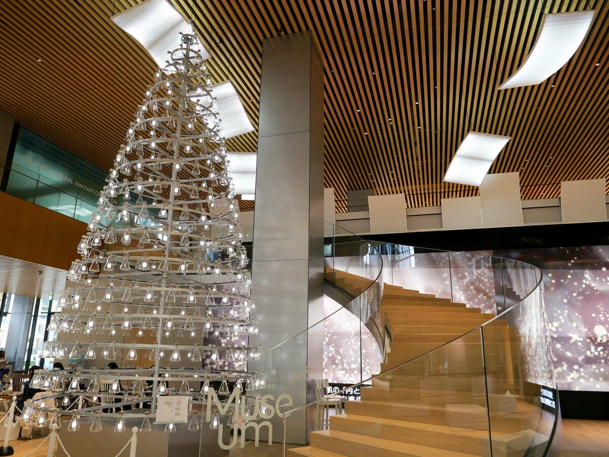 420個のフラスコを組み合わせた「フラスコツリー」