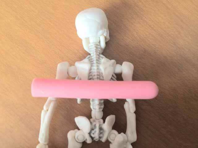 ピンクのラインの位置にバスタオルが当たるようにします