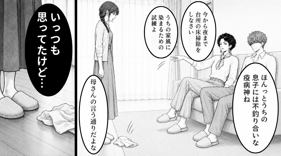 嫁を【疫病神】と呼ぶ義母と夫！雑巾を投げ掃除を命じるが…次の瞬間⇒嫁の“ある行動”で、パニックに！？