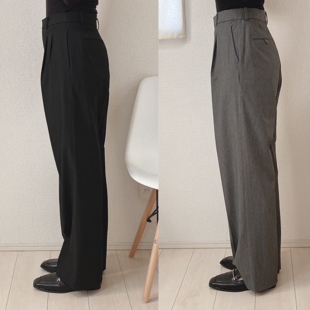 ユニクロ　タックワイドパンツ　シルエット　横