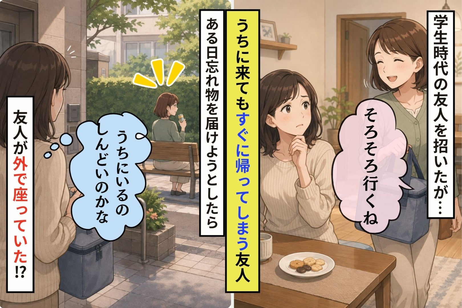 「そろそろ行くね」と早く帰る友人を、マンションの下のベンチで見つけた話