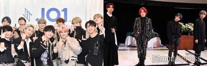 JO1、OWV(左から中川勝就、本田康祐、佐野文哉、浦野秀太)(C)モデルプレス