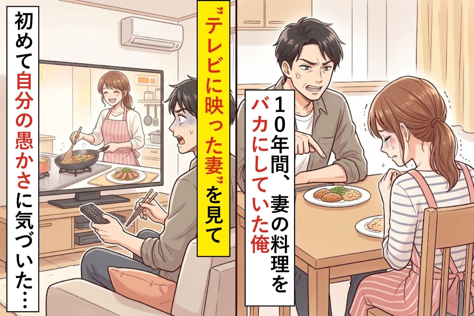 10年間、妻の料理をバカにしていた俺→ある日、”テレビに映った妻”を見て、初めて自分の愚かさに気づいた…